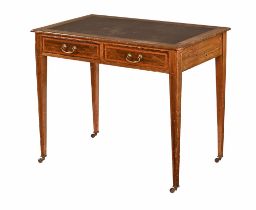 An Edwardian inlaid mahogany writing table, with leatherette writing surface,