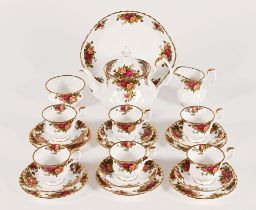 A Royal Albert Old Country Roses tea set, including teapot, six place settings (14 pieces).