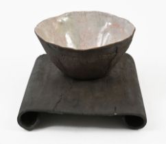 Gisele Buthod Garcon (born 1954), a Raku studio pottery bowl and stand,