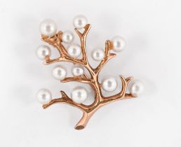 A 9 ct gold brooch in the form of a tree, with seed pearls. Overall weight 5.4 grams.