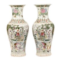 A large pair of Chinese vases, decorated in Canton colours with figures, insects,