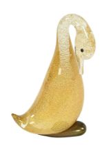 Gambaro & Poggi Murano Italy glass duck, infused with gold flecks and signed to the base.