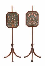 A pair of 19th century inlaid mahogany and tapestry pole screens,