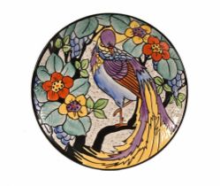 A Foresters Phoenix Ware mid century plate, decorated with flowers and pheasant. diameter 29.5 cm.