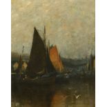 Edward Elliott (1851-1916), oil on canvas "A Quiet Day" Lowestoft Harbour Evening.