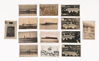 Fourteen postcards, shipping to include HMS Tiger, HMS Gormwall HMS Furious etc.