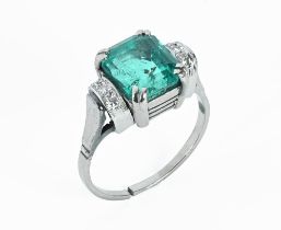 A Columbian emerald and diamond ring,