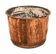 A large 19th century copper log bin, circular. Height 53 cm, diameter 70 cm (see illustration).