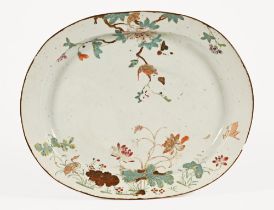 An antique Chinese famille rose meat plate / ashette decorated with a Kingfisher and Wildfowl.