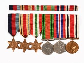 A medal group of six Second World War medals with ribbons, 39/45 Defence Medal,