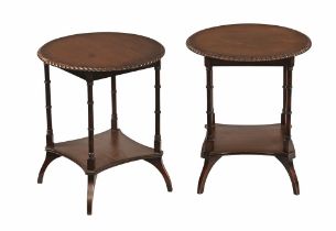 A Pair of Edwardian circular occasional two tier tables. Height 53 cm, diameter 45.5 cm.