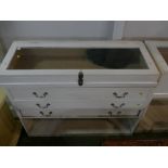 White painted shop display cabinet with lower drawer section