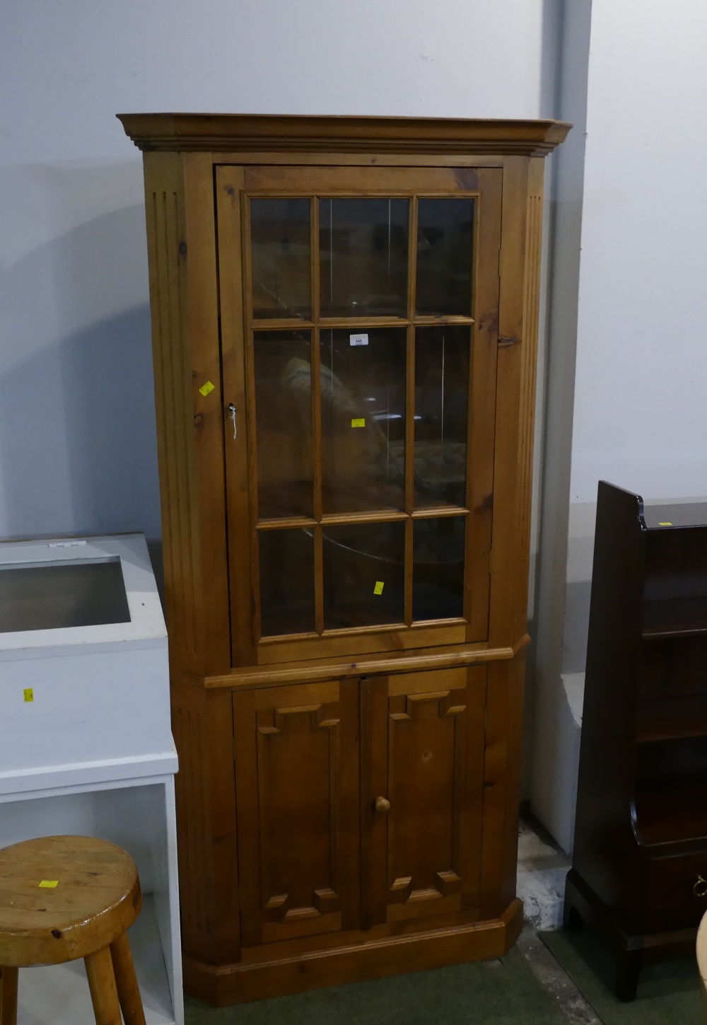 Freestanding pine corner cupboard