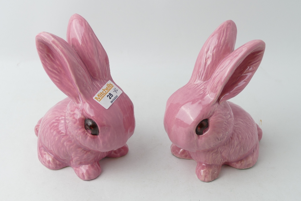 Two large pink Sylvac rabbits Model 1026
