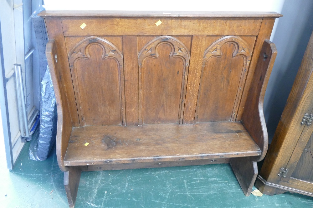 Vintage church bench, height 103 cm, width 113 cm,