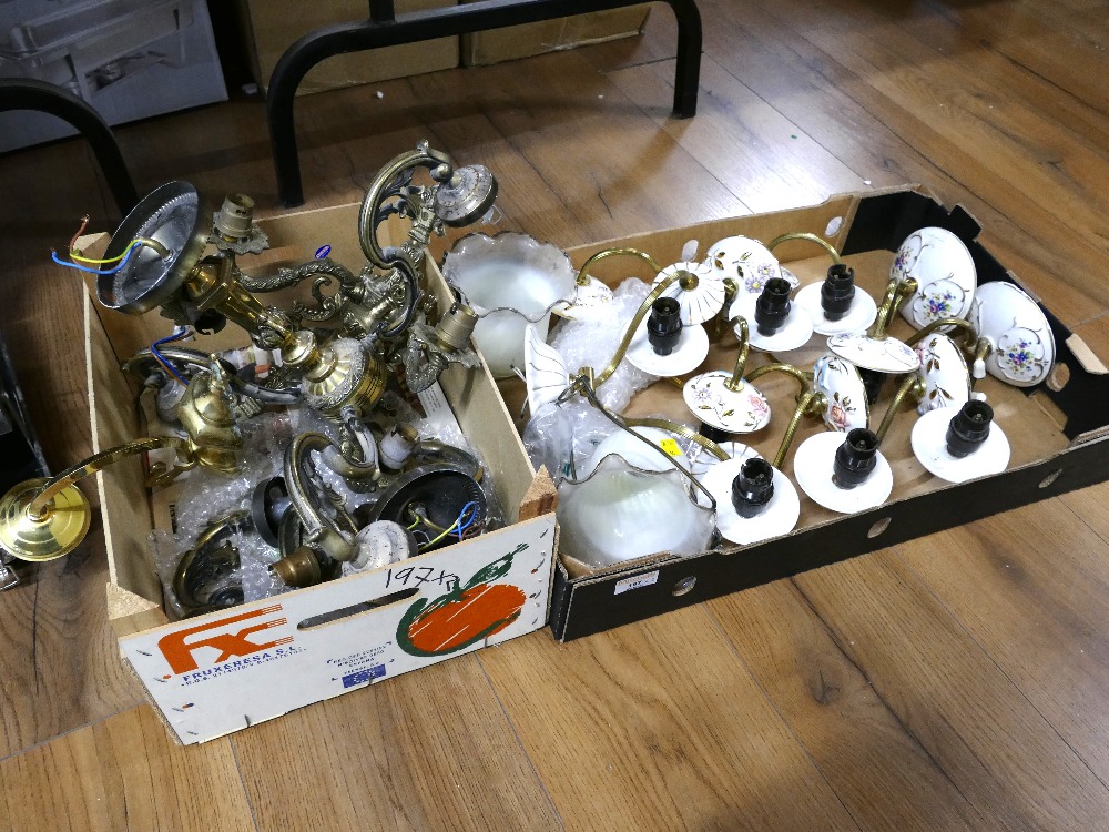 Two boxes of vintage light fittings