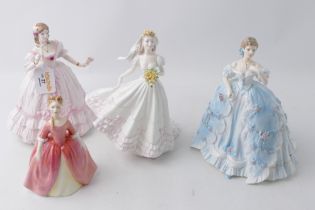 Four figurines, Royal Doulton Debbie, Coalport the Romantic Bride,