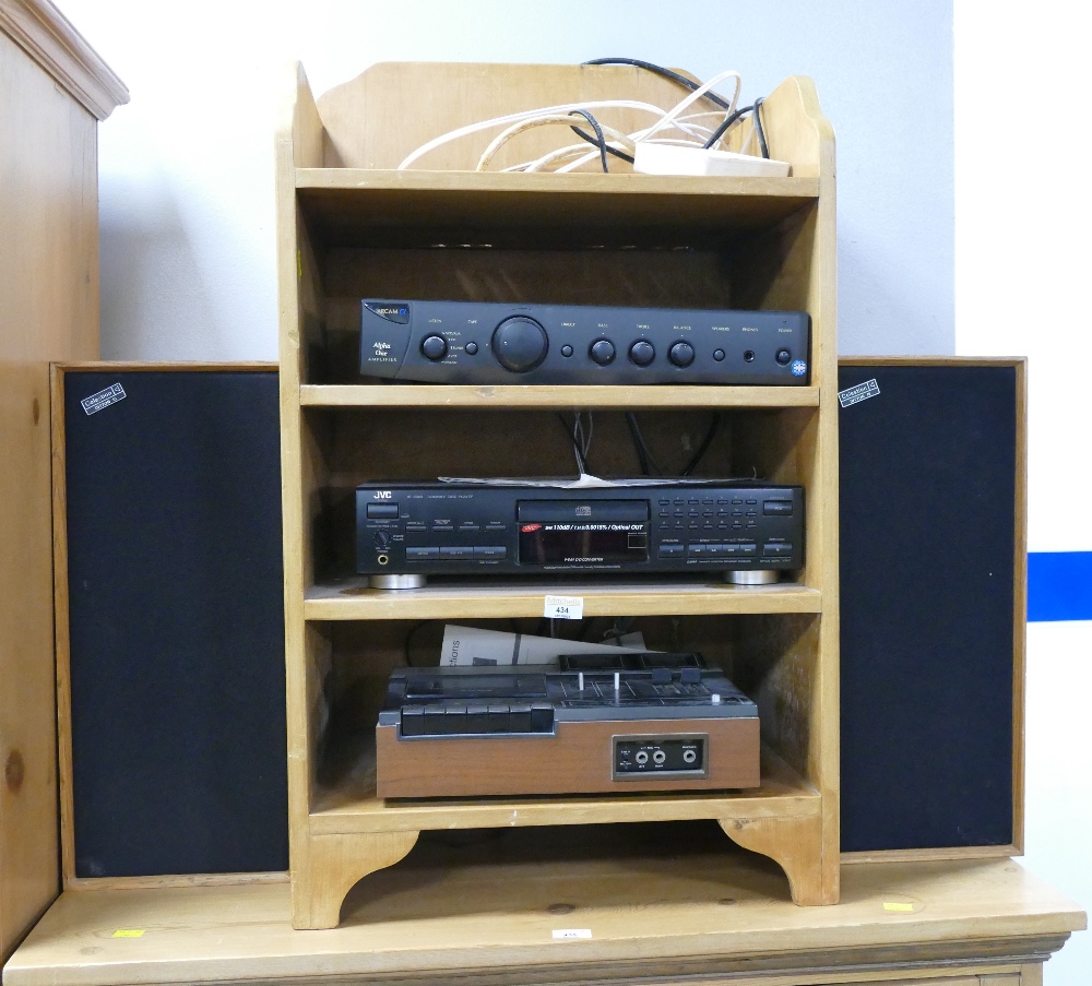 Vintage media unit with JVC CD player, Sanyo tape deck (WITHDRAWN FROM LOT),