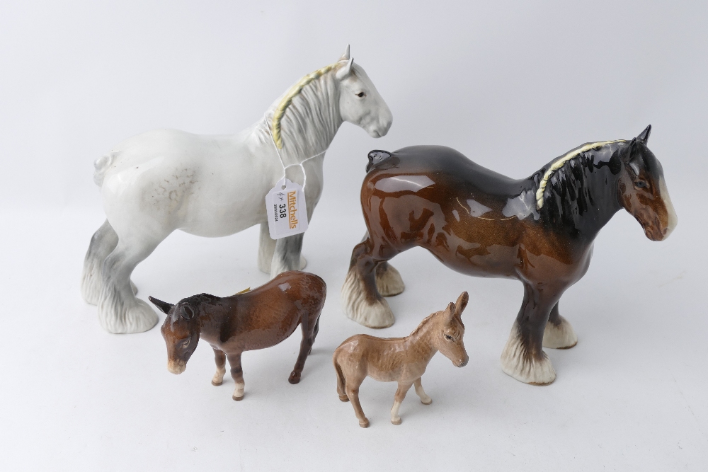 Two Beswick Shire horses, grey and bay,