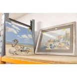 Oil on board by Barbara Tattersall "Beach Combing" and framed Continental fishing scene