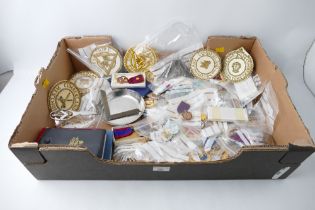 Large collection of Masonic patches, medals, badges, chains,