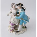 Meissen style Continental porcelain figurine, courting couple,