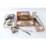 Box of vintage costume jewellery and ladies wristwatch