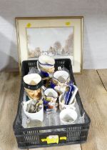 Box of Toby jugs, collectors' spoons,