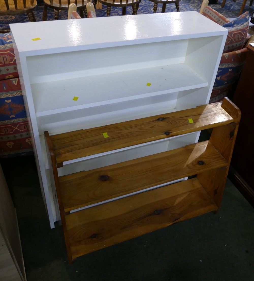 White painted shelving unit and pine graduated shelving unit