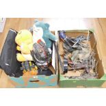 Two boxes of Pokemon soft toys, toys and models including Dishonored II mask,