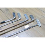 Four 'Benny' Ben Sayers golf clubs and Johnston Brothers putter