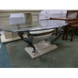 Oval glass topped classical style coffee table