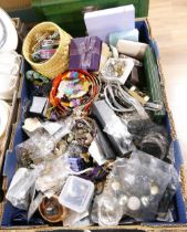 Box of costume jewellery including beads, necklaces, bangles, rings,