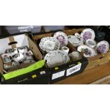 Three boxes of decorative plates, part tea sets,