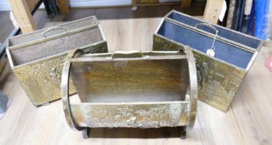 Three vintage brass bound magazine racks