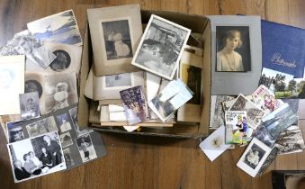 Box of vintage photographs, postcards,