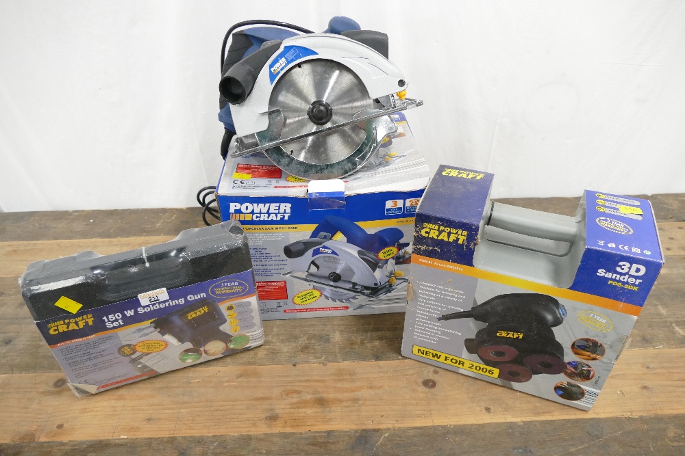 Power Craft corded circular saw with laser, soldering gun and 3d sander.