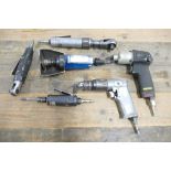 Collection of six air hose tools which include SIP driver and ratchet, and Taskmaster air cut tool.