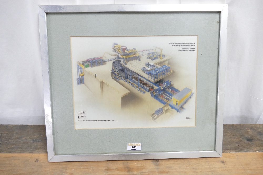 Framed engineers cross section diagram of twin strand continuous casting slab machine for British