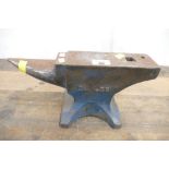 Small 28lbs/13kgs blue blacksmith anvil, measuring 16cm high, 7cm wide, 31cm long.