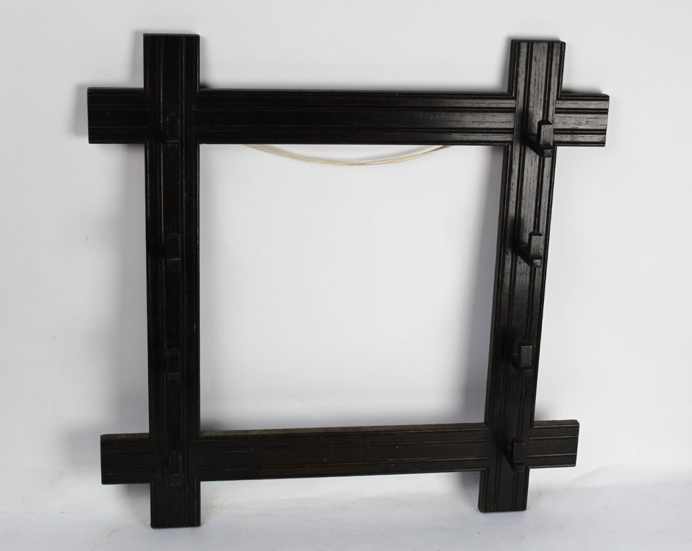 19th/early 20th century oak whip or coat hooks wall hanging. 61 x 61 cm.