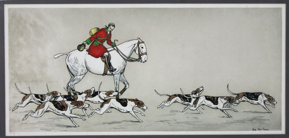 Guy Messhane a pair of prints, huntsman and hounds, 28 x 63 cm, framed and mounted. - Image 7 of 8