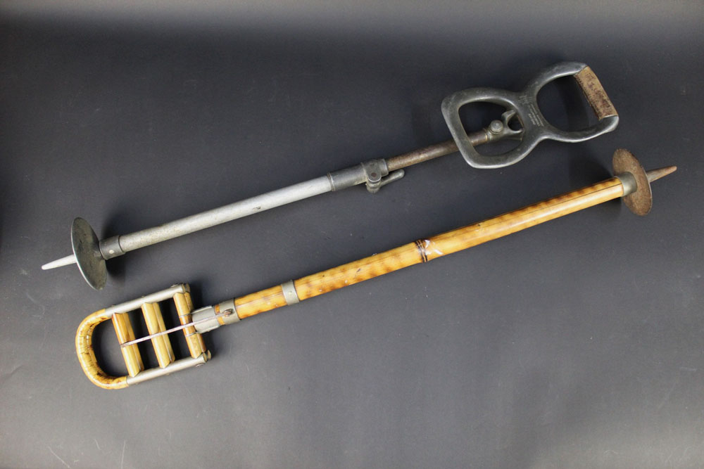 Two vintage shooting sticks, the first with lozenge J Venables & Son Gunmakers Oxford,