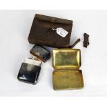 W Thornhill & Co London, a leather flask and sandwich tin box,