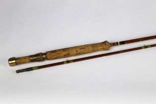 A Sharpes of Aberdeen Scottie split cane trout fly rod, marked 85 and line 5-6,