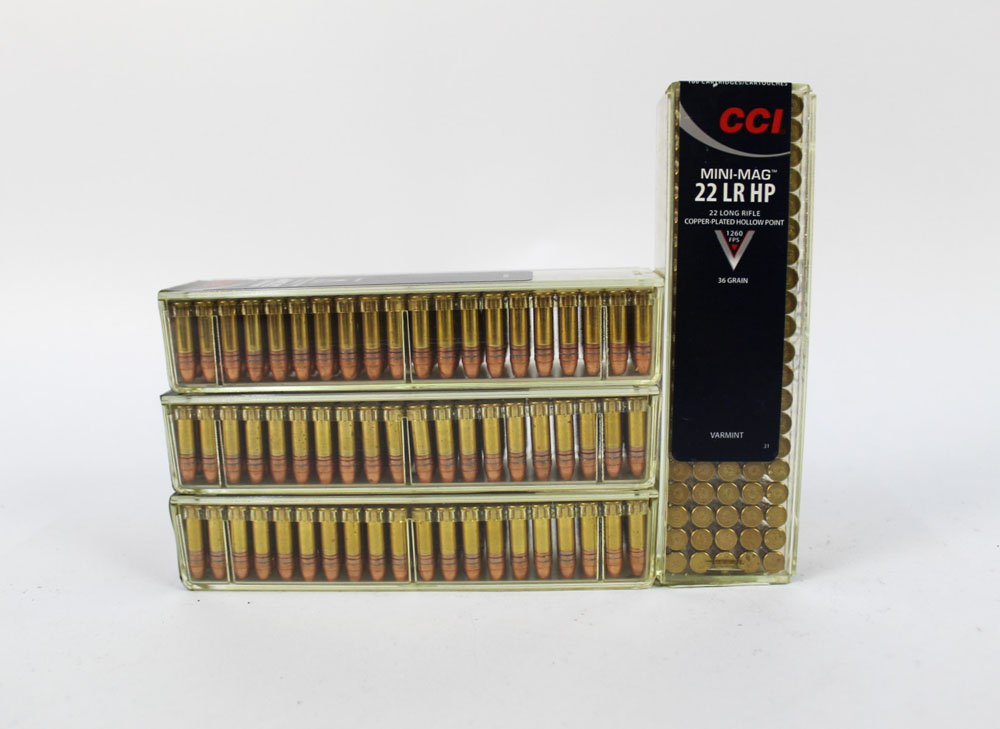 Four hundred CCI Mini-Mag 22 LR HP copper plated hollow point rifle cartridges.