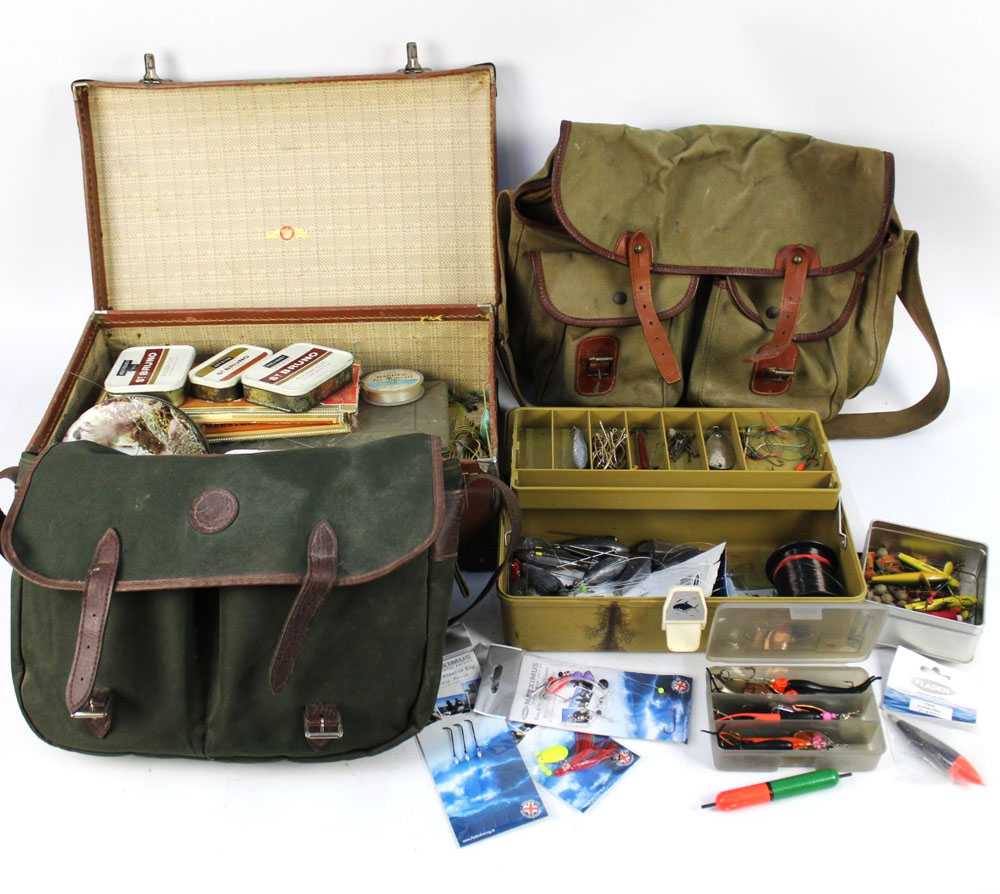 A Selection of vintage fishing bags,