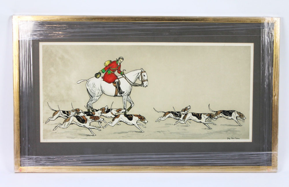Guy Messhane a pair of prints, huntsman and hounds, 28 x 63 cm, framed and mounted. - Image 6 of 8