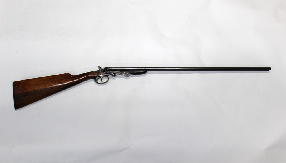 A Belgian 410 side by side folding shotgun, with 28" barrels, full and half choke, 65 mm chambers,