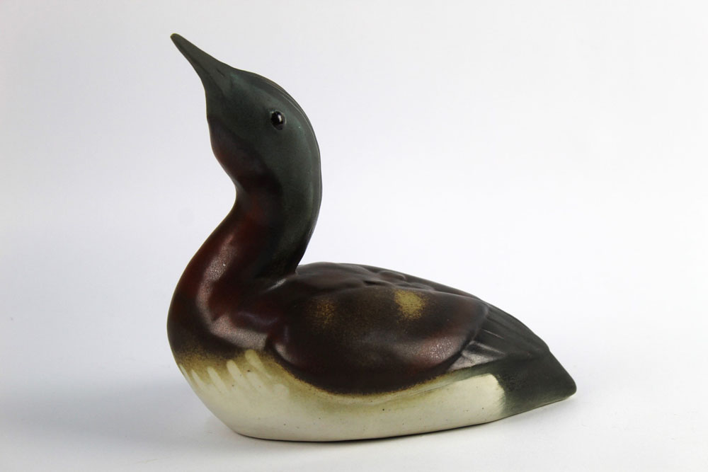 A Helmsdale Pottery Sutherland Scotland red throated diver, made by David and Penny Woodly.